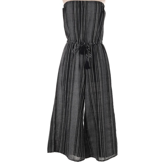 ELAN NWT Black Striped Linen Wide Leg Culottes Jumpsuit Lounge sizes S - Picture 2 of 3